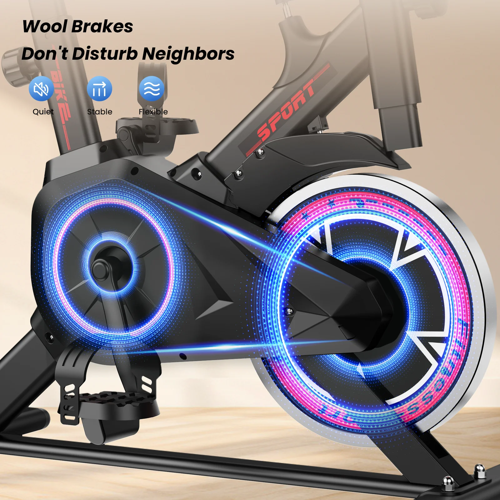 Formill DC001A & DC002A – magnetisches, stationäres Heimtrainer-Fahrrad, Indoor-Cycling-Fahrrad mit 8 kg schwerem Schwungrad, LCD-Monitor, verstellbarer Sitz und Tablet-Halterung für das Training im eigenen Fitnessraum. – Detail 3