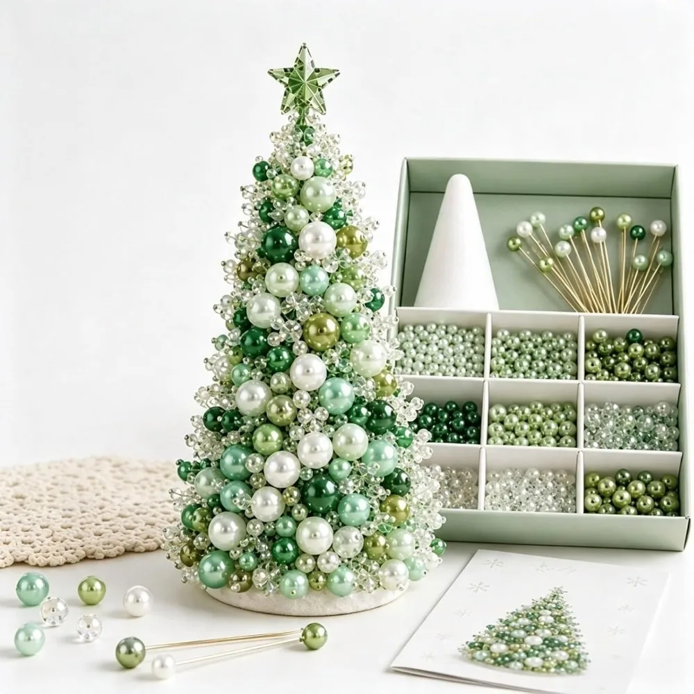 Beaded Christmas Tree DIY Set |   Shiny Holiday Handmade Kit with and Beaded, Handmade Christmas Decorations for Adults and Teens