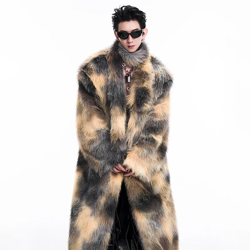 LUZHEN Scarf Decorate High Quality Luxury Imitation Fur Coat Cold Original Personalized Color Contrast Men Long Outerwear LZ7279