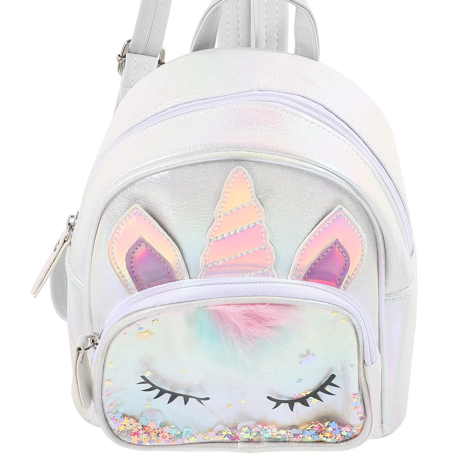 Sequin Unicorn Backpack Silver Shiny Fashion Casual Travel Small School Bag Lightweight Satchel Student Bookbag