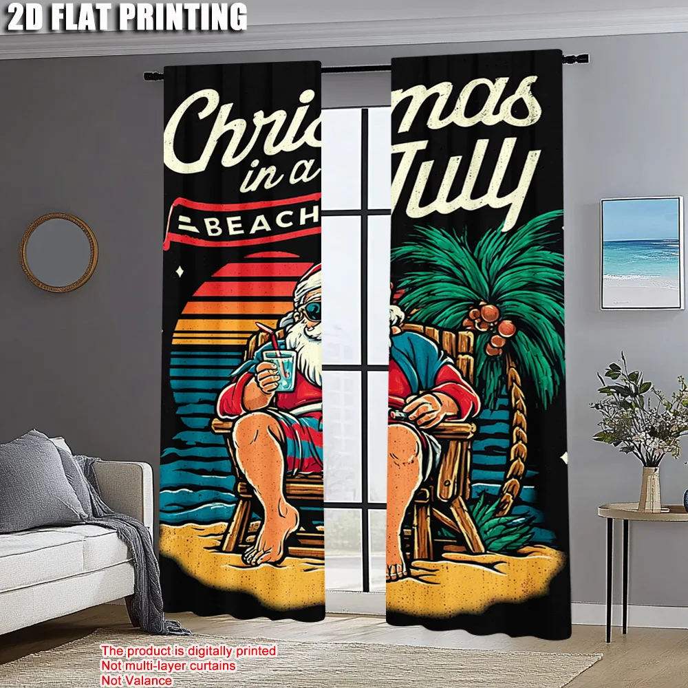 2 قطعة ، لوحات ستائر شعبية بطباعة طائرة ثنائية الأبعاد لعيد الميلاد المجيد سانتا كلوز والنسيج الاستوائي متعدد الاستخدامات (بدون قضيب) عطلة