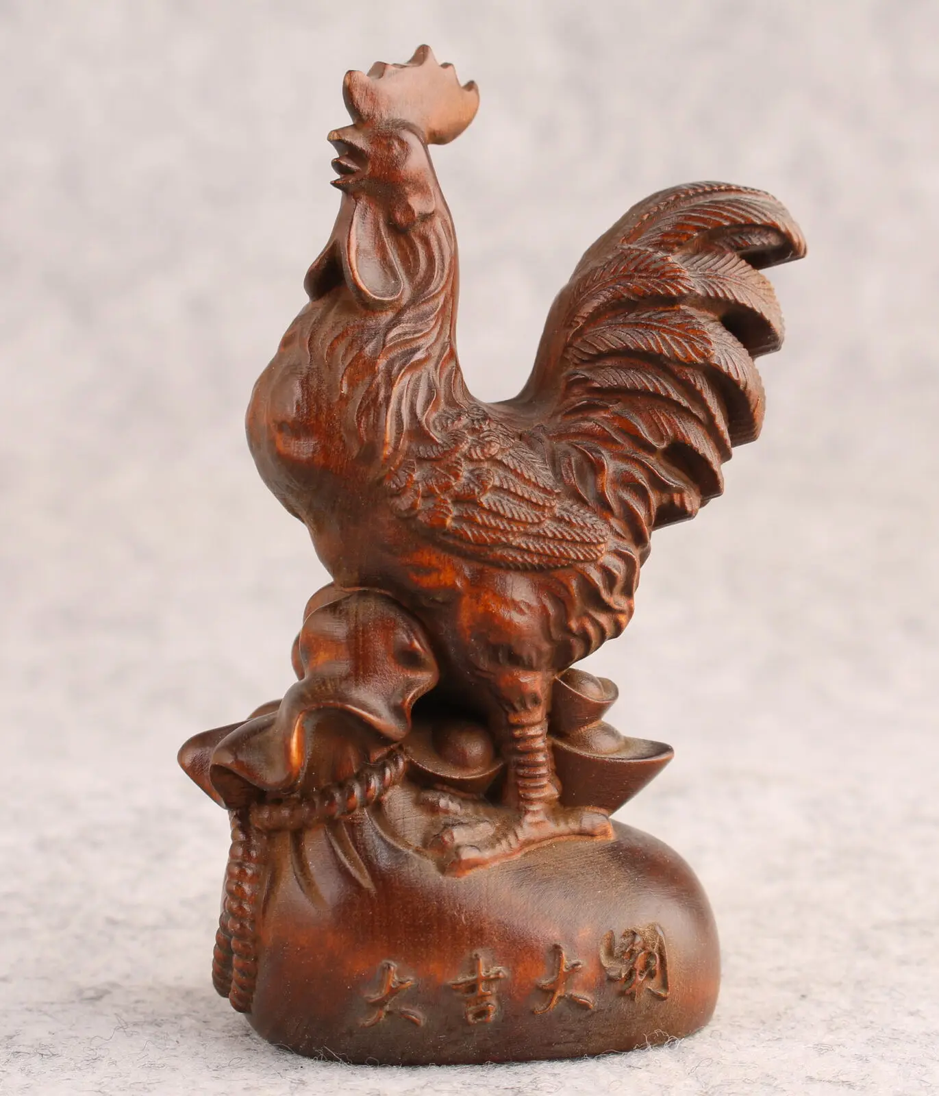 Fortune Chinese Boxwood Handwork cock Statue tea pet fengshui Art Netsuke