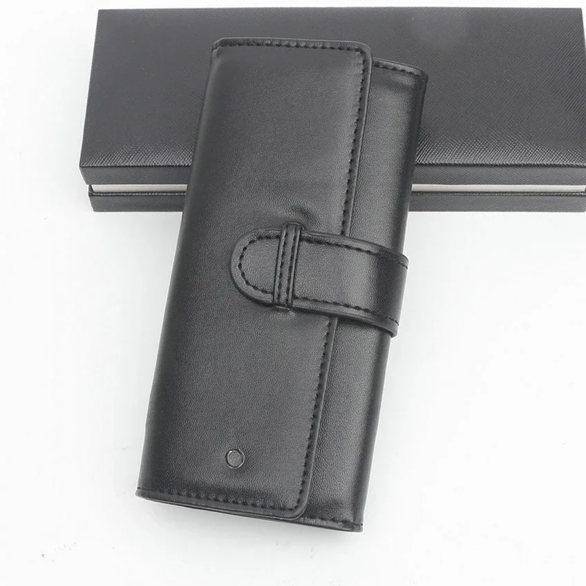 Luxury MB Black Leather Pen Case High Quality Single Double Pencil Bag Office School Stationery Supplies Pens Holder