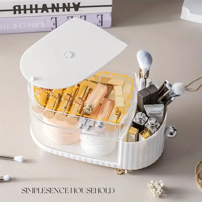 

Органайзер для кистей для макияжа с вращающимися полками и ящиком. Многоуровневая коробка для хранения косметики. Витрины для косметики большой емкости.