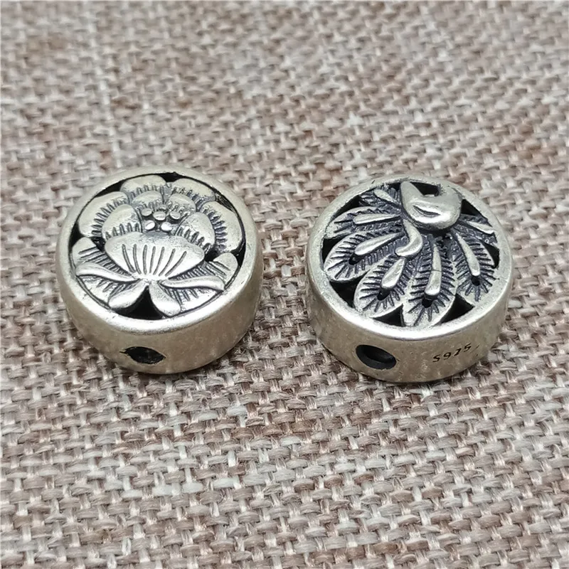 1 Piece Double Sided Oxidized Peacock Flower Bead in 925 Sterling Silver 4