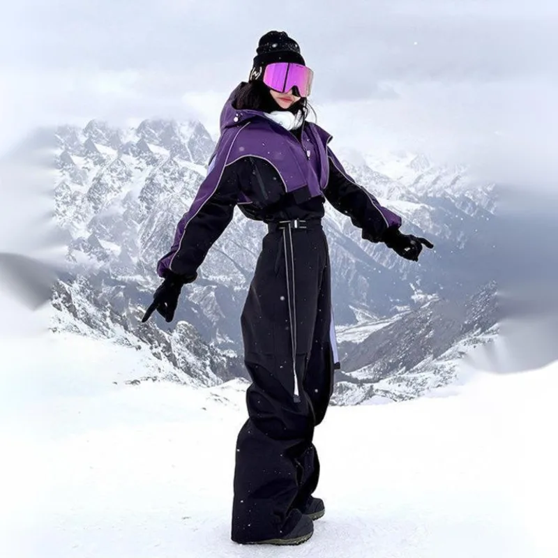 HKSH Spring Winter Men's Tide Chic Ins Color Contrast Short Ski Suit Women Outdoor Waterproof Windproof Snowboard Jacket HK25275