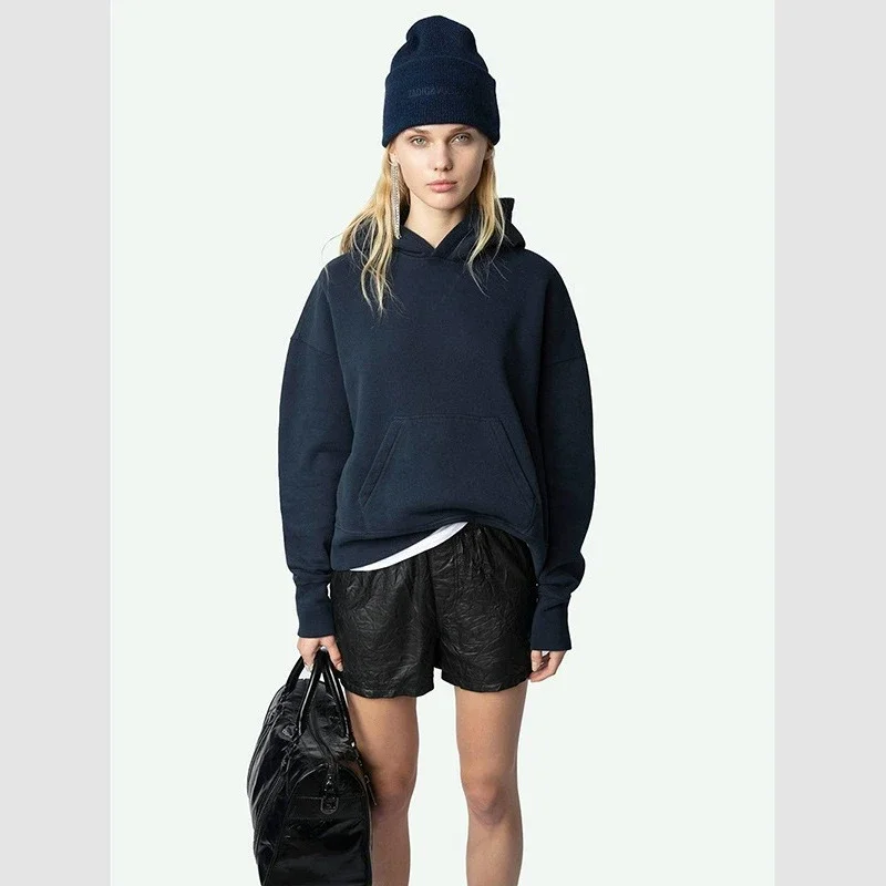 25 primavera nuevo nicho francés ZV frente ala estampado espalda Ángel flocado polar suéter con capucha para mujer