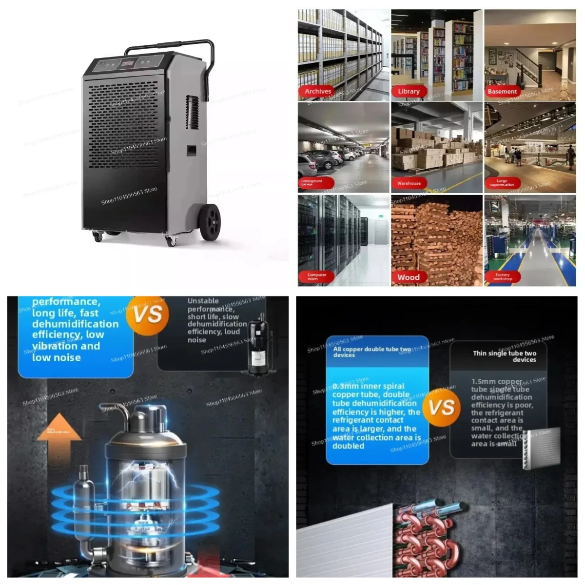 Industrial high-power dehumidifier 7000W-1250W for moisture-proof drying in warehouses, workshops, and basements