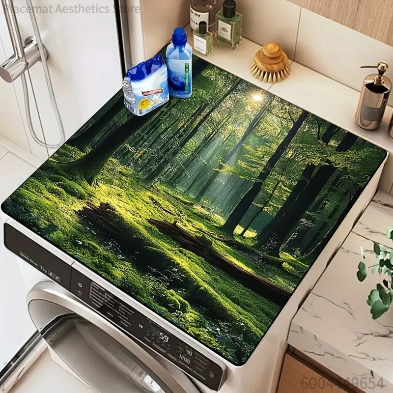 Placemat,Washing Machine Top Cover Mat and Absorbent Wear- Machine Mat Vibrant Forest_4, Perfect for Dish Drying Mat, Quick  Ba
