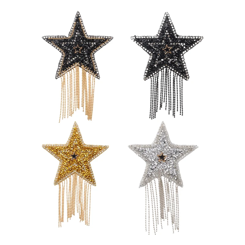 2Pcs/set Rhinestone Five-pointed Star Pattern Hot fix Clothe Patches Fashion Sequined Shoes/hats/bags Appliques Iron-on Patches