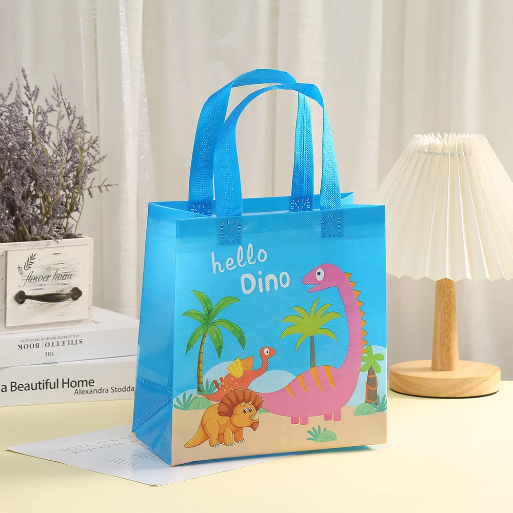 4Pcs Dinosaur Pattern Gift Bag Nonwoven Pink Cute Gift Bags Candy Pouch for Boys Girls Dino Birthday Party Decoration Packaging view 6