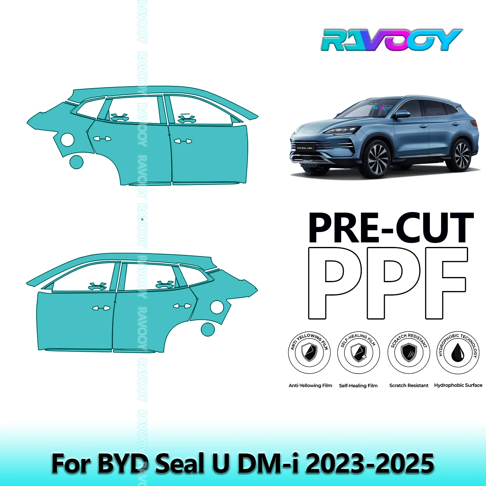 

For BYD Seal U DM-i 2023-2025 8.5mil Clear Matte Pre-Cut PPF Door & A/B Pillar Kit TPU Paint Protection Film Set