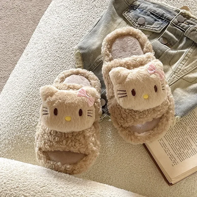 Pantofole kawaii Sanrio Hello Kitty da donna in autunno e inverno, calde pantofole in cotone felpato antiscivolo, regalo carino per gli besti