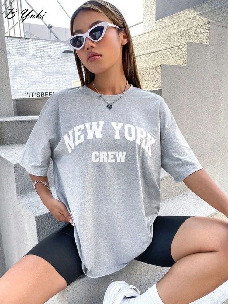 Blessyuki Sommer-T-Shirts für Damen, 2025, weicher O-Ausschnitt, mit Buchstaben bedruckt, lässig, kurzärmelig, Allgleiches, weibliche Tops, grafische T-Shirts