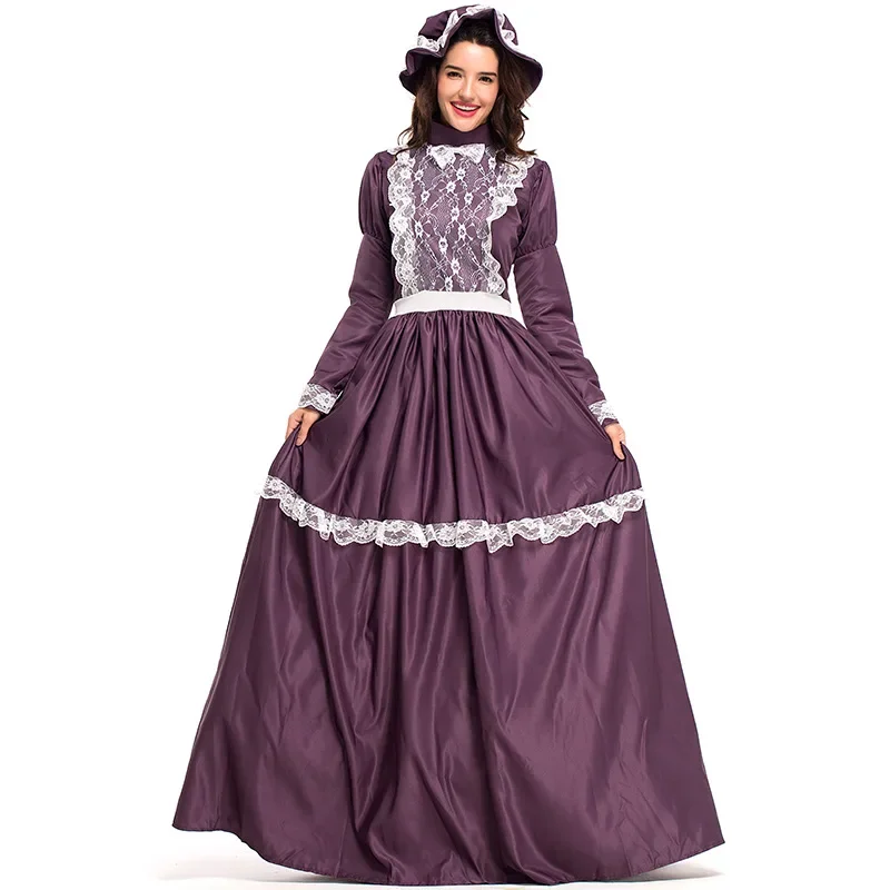 

Sexy Adult A-Line Long Sleeve Deguisement Women's Prairie Lady Costume Party Halloween Susan B Anthony Rural Farm Girl Dress