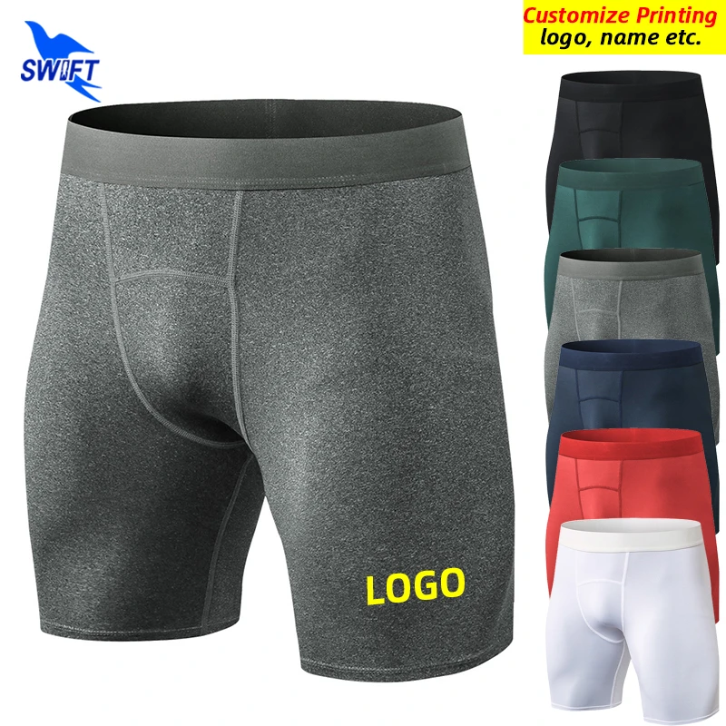 Customize LOGO Mens Gym Fitness Training Shorts Pocket Quick Dry Running Compression Tights Sport Short Pants Workout Bottoms