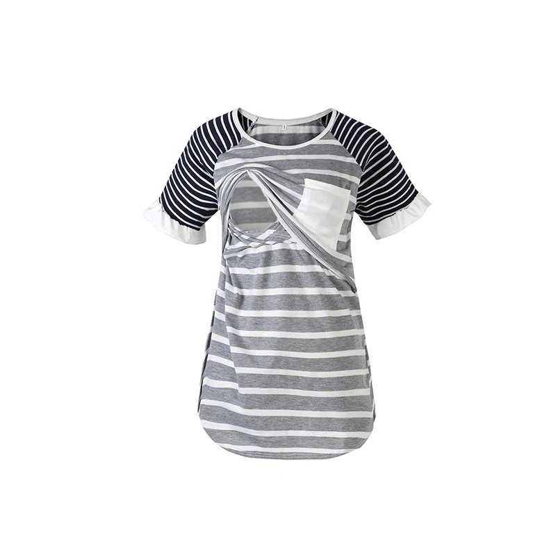 

New Women Maternity Breastfeeding Tee Nursing Tops Striped Short Sleeve T-shirt Plus Size S-2XL Maternity Clothing Tees