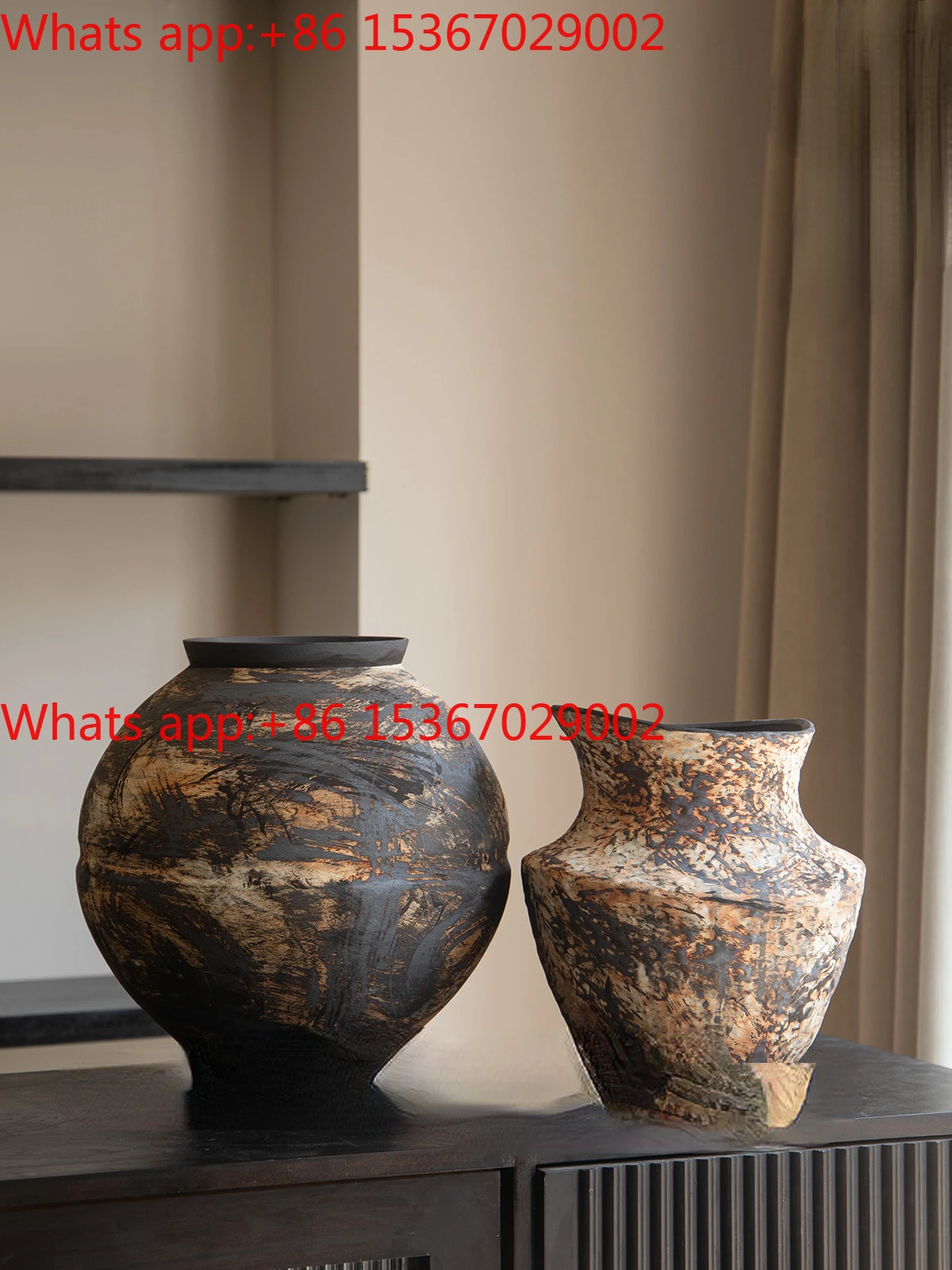 High end handmade large belly vase with a quiet oil painting style, ceramic dry flower and hydroponic dual-purpose decorative fl