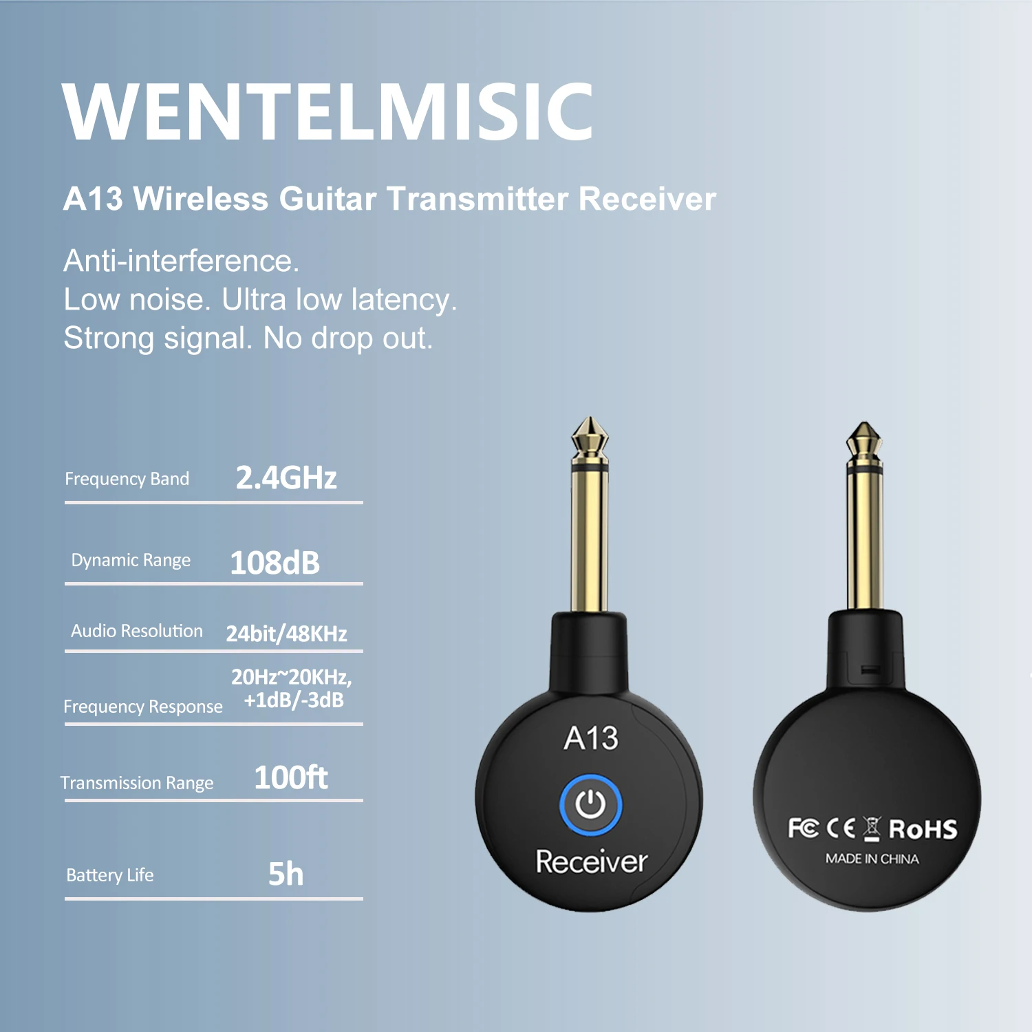 2.4GHz Mini Wireless Guitar System Rechargeable Audio Wireless Guitar Transmitter Receiver for Guitar Bass Electric Instruments