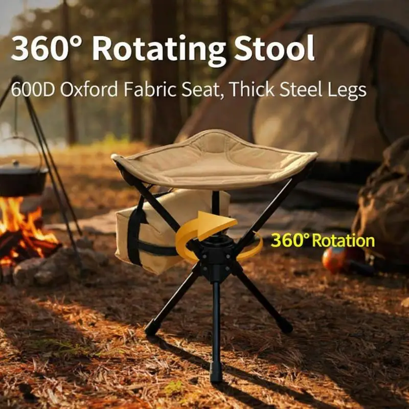 Thickened Rotating Triangle Folding Stool - Portable High Camping Seat for Outdoor Fishing, Self-Driving & Travel (330lbs)