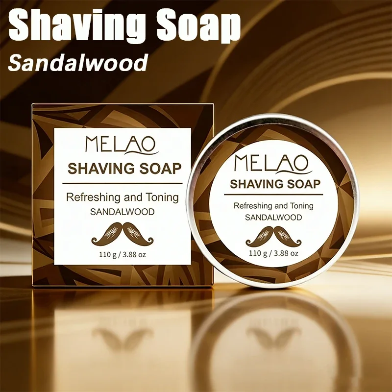 110g Sandalwood Shaving Soap for Men, Soft Foam Beard & Facial Cleanser, Premium Grooming Soap with Durable Aluminum Box