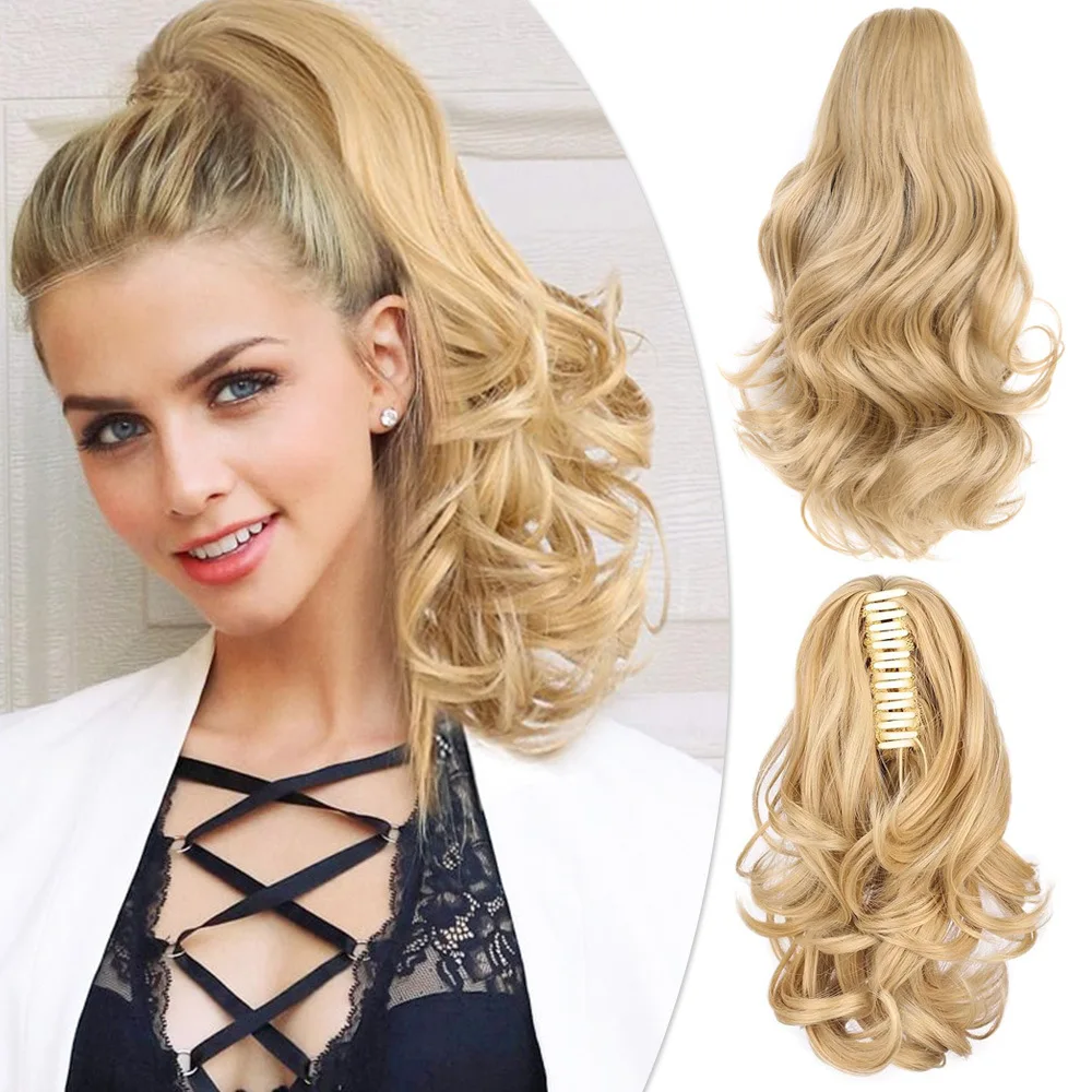 Short Ponytail Extension Synthetic Claw Curly Wavy Clip in Hairpiece Ponytail Hair Extension Short PonyTail Synthetic for Women