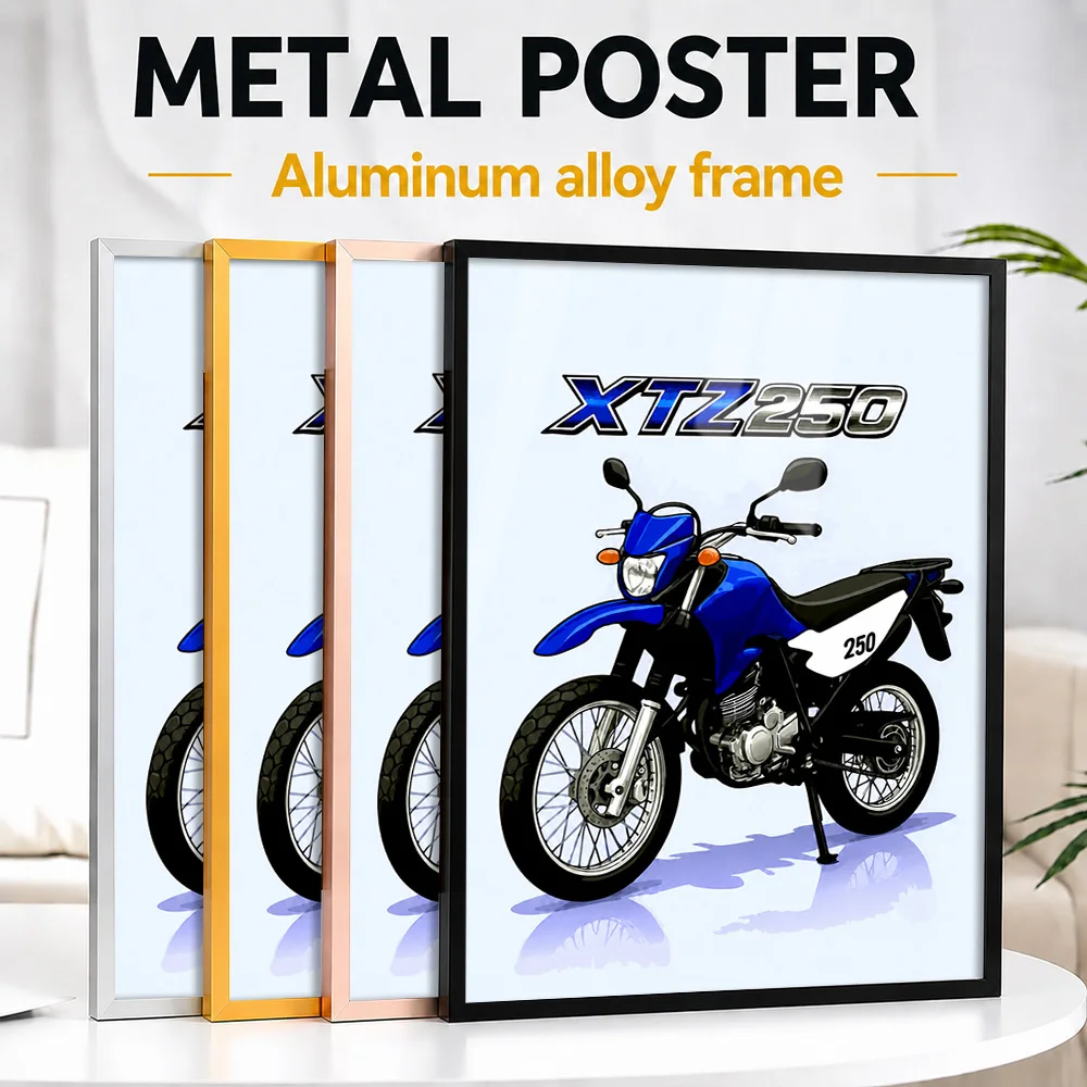 Japanese XTZ 250 Motorcycle Framed Metal Print Customized Illustrated Wall Art For Rider Lounge Or Garage, Motorsport Fan Gift