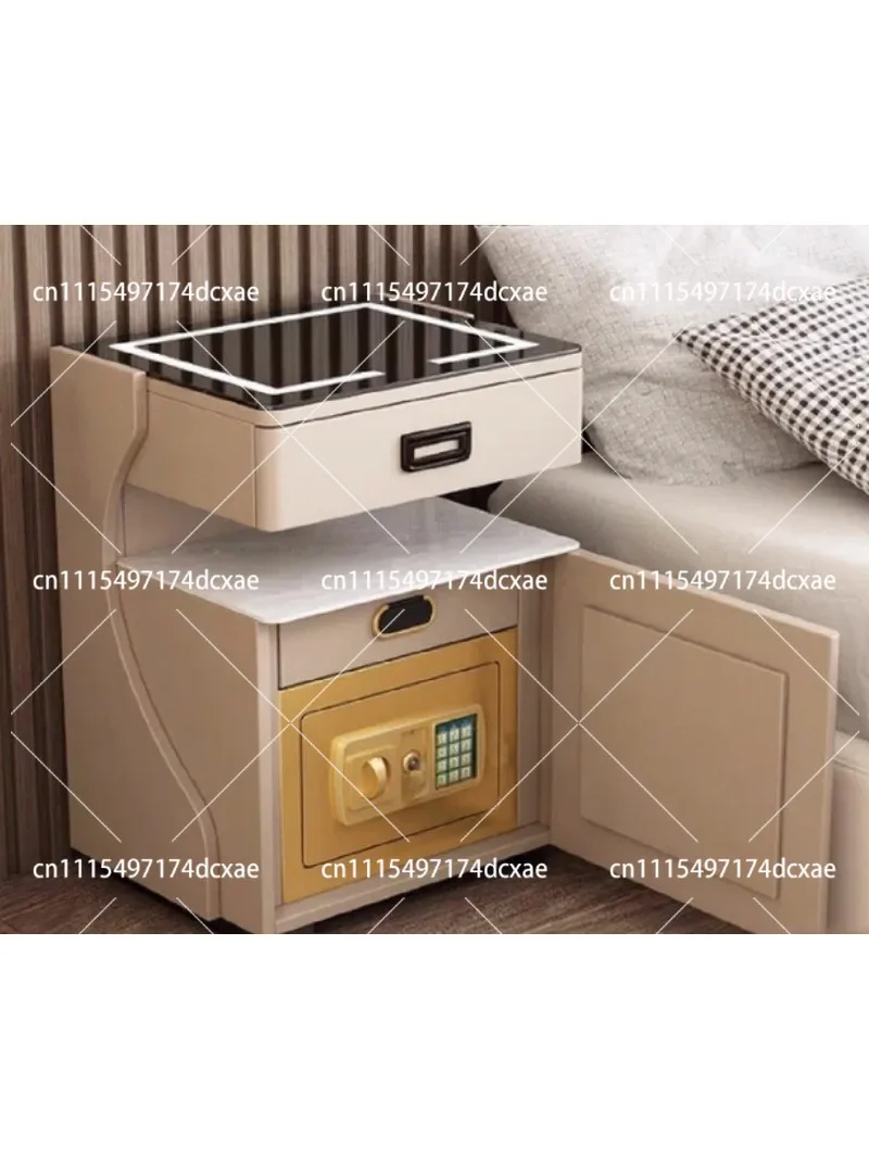 Modern Bedside Table Safe with Wireless Charging & LED Light, Smart Storage Cabinet for Bedroom Home