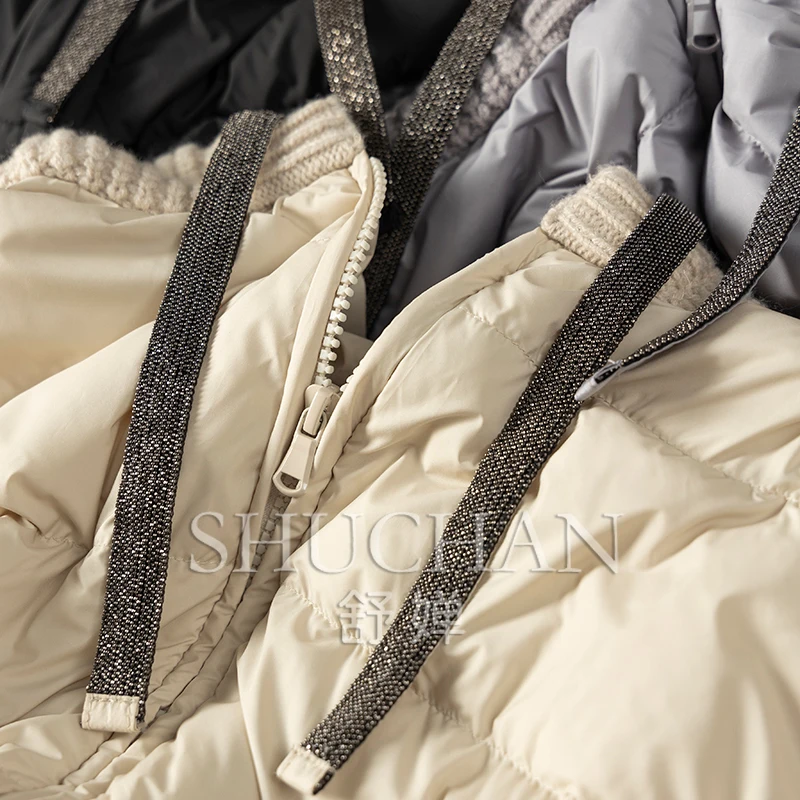 90% White Goose Down Knitted Hooded Vest Down Jacket Women Casacos De Inverno Feminino 2024