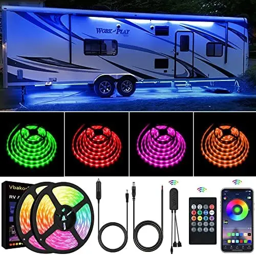 

33FT RV LED Underglow Lights Kit – 12V RGB Exterior Neon Strip for Camper, Waterproof, Music Sync, Multi-Color