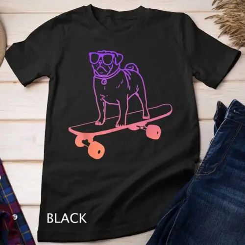 Skateboarding Dog Pug on Skateboard Skateboarder Unisex T-shirt