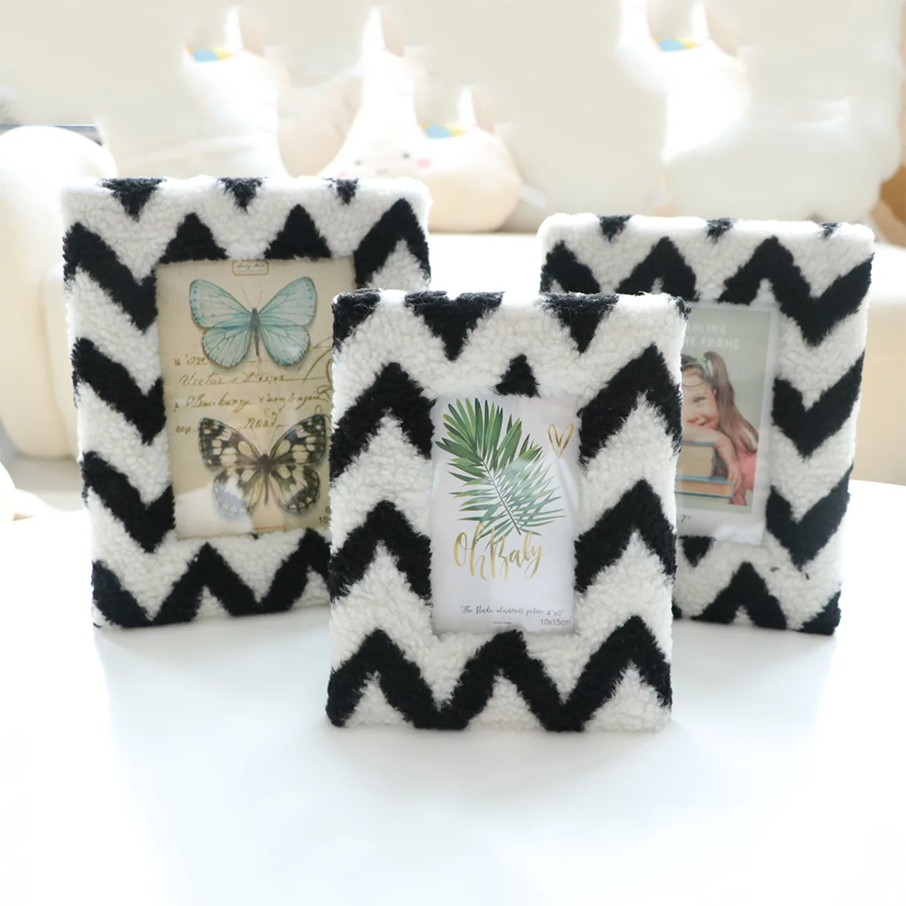 Plush Picture Frame Black And White Flannel Teddy Velvet Square Hollow Picture Frame European And American Fine Cloth Table
