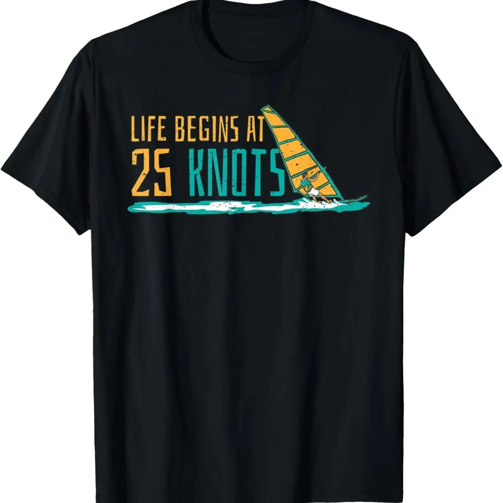 Windsurfing Life begins at 25 knots surfer saying T Shirt vintage Washed Stylish Stretched Comfortable Casual graphic homme