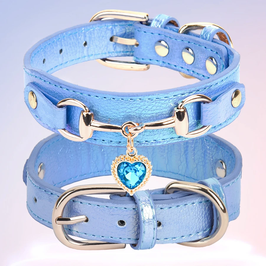 Strass-Herzanhänger Haustierhalsband, Farbwechselndes PU-Hundehalsband für Kleine & Mittelgroße Hunde – Detail 3