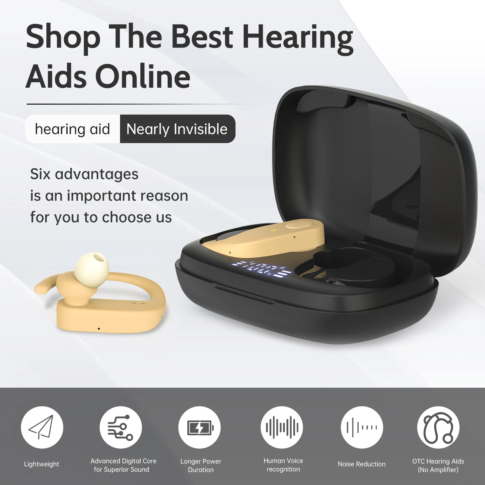Rechargeable Digital Hearing Aid Itc Ite Invisible Deaf-Aid For Seniors Noise Reduce Sound Amplifier Deafness Device