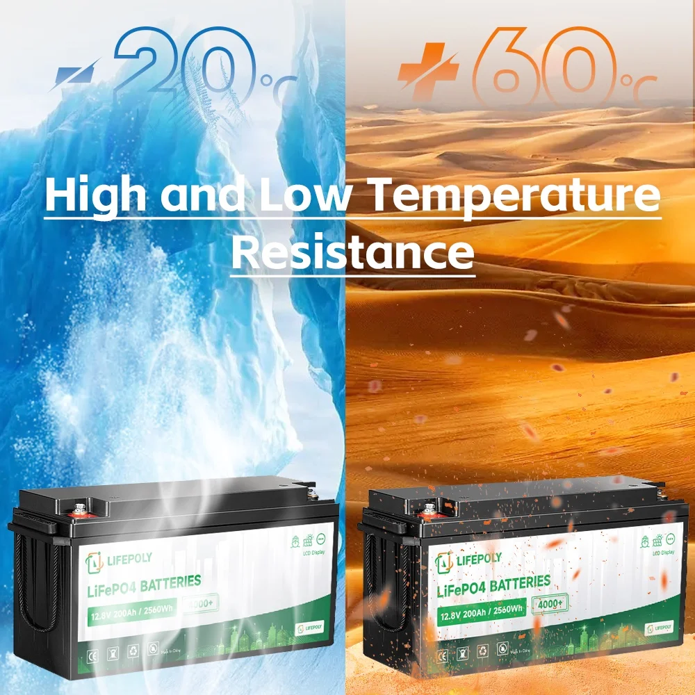 New LiFePO4 Battery 12V 200Ah 100Ah 50Ah Pack Lithium Lron Phosphate System Built-in BMS for Solar Golf Cart EV RV 4000+ Cycles