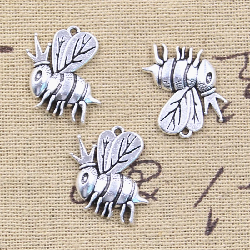 20pcs Charms Queen Bee Hornet Honey Honeybee 20x18mm Antique Silver Color Pendants DIY Making Findings Handmade Tibetan Jewelry