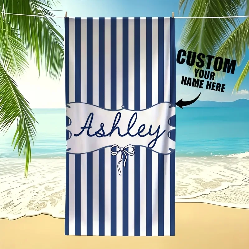 Custom Bridesmaid Striped Beach Towel Personalized Name Print Pink White Soft Quick-Dry Large Bath Towel for Wedding Party Gift