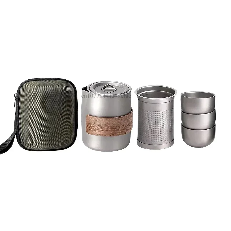 

Titanium Alloy Portable Travel Tea Set Teapot Double-layer Tea Cup Outdoor Camping Professional High-end Tea Making Equipment