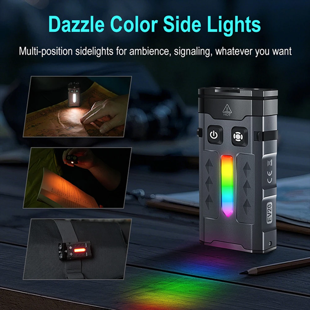 Asafee EV20 EDC 1100LM White+Purple Spotlight Lamp Multi-function Flashlight Colorful Signal Side Light Rechargeable Lantern