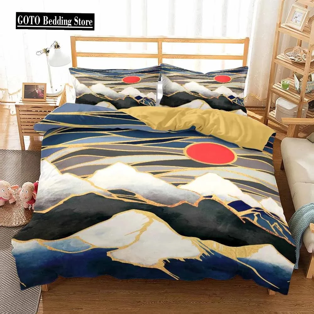 Print Sunrise Bedding Set Home Textile Duvet Cover Pillowcases Soft Comfortable 240x220 Housse De Couette Bed Linen High Quality