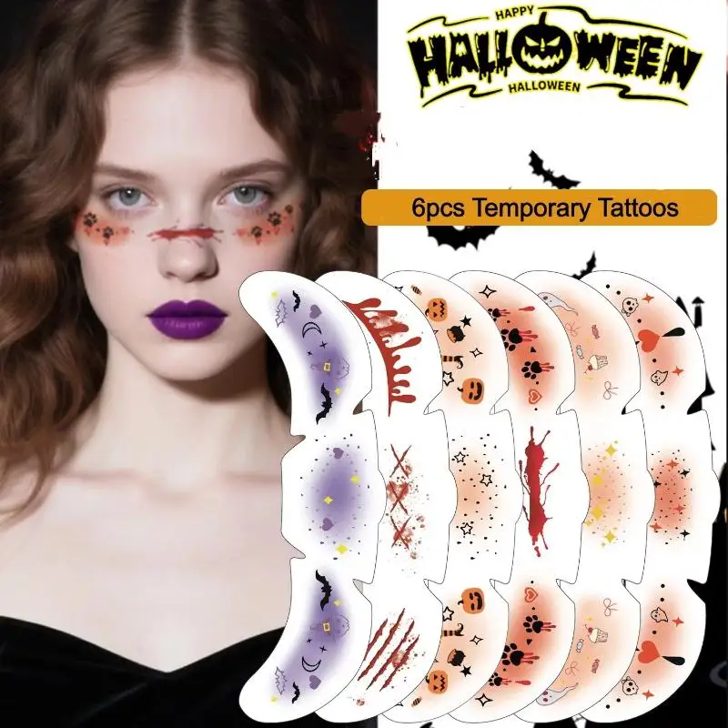 6Pcs Set Face Makeup Tattoo Sticker Various Patterns Atmosphere Sensation Decal for Holiday Party Festival Body Art Decoration
