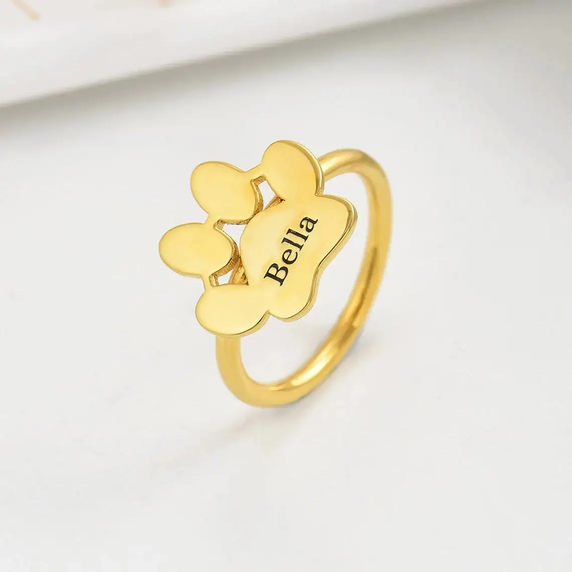 Personalized Dog Paw Print Circle Ring Custom Name Jewelry Ring Stainless Steel Girls Pet Jewelry Memorial Birthday Gift Women