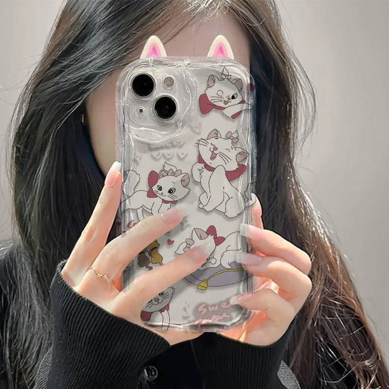 Disney Marie Cat 3D Ears Phone Case For Xiaomi Mi POCO F6 M6 X6 X5 F3 F4 M3 M4 X4 GT X3 NFC 14 Pro 11 Lite 5G NE 12T 12 Cover