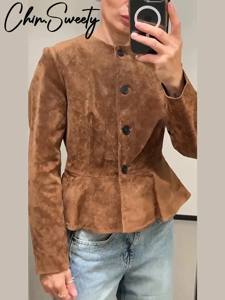 معاطف نسائية عصرية غير رسمية بأربطة وأكمام طويلة ورقبة دائرية سترات نسائية متينة واحدة الصدر لخريف 2025 ملابس خارجية نسائية جديدة للشارع