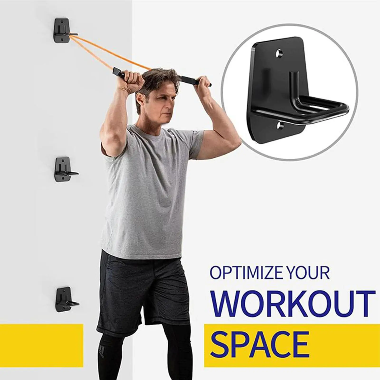 3 Pieces Wall Mount Metal Resistance Bands Anchors System Space Saving Accessory for Arm Workout Home Fitness Equipment