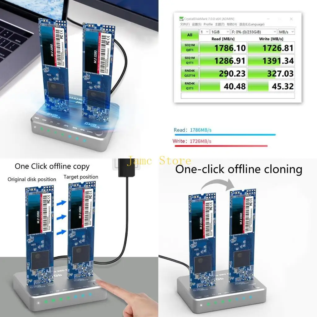 

LX0B 2 Bay for m.2 NVMe Docking Station, Tool-Free Type C to SSD External Hard D