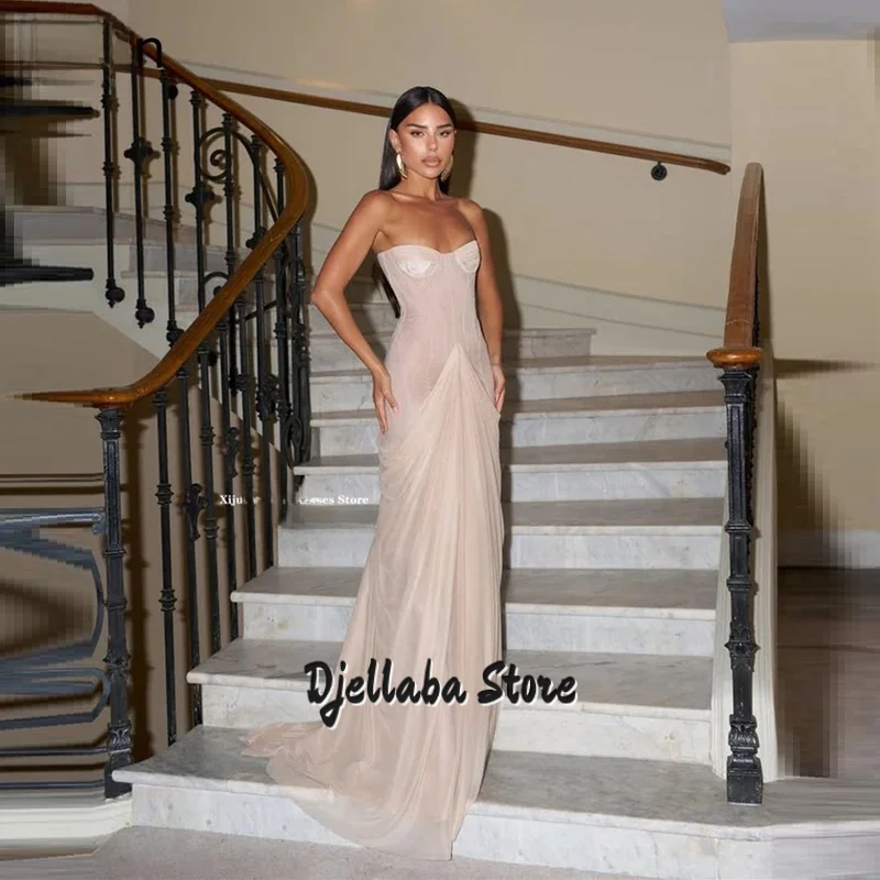 블러쉬 핑크 쉬폰 롱 이브닝 드레스 스윗하트 머메이드 포멀 프롬 드레스 민소매 사우디 아라비아 프롬 가운 맞춤 제작