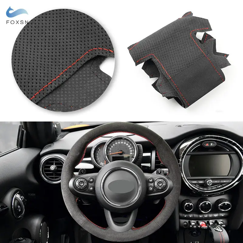 For MINI Cooper F54 F55 F56 F57 F60 R55 R56 R57 R58 R59 R61 R50 R52 R53 High-version Car Steering Wheel Cover Suede Leather Trim