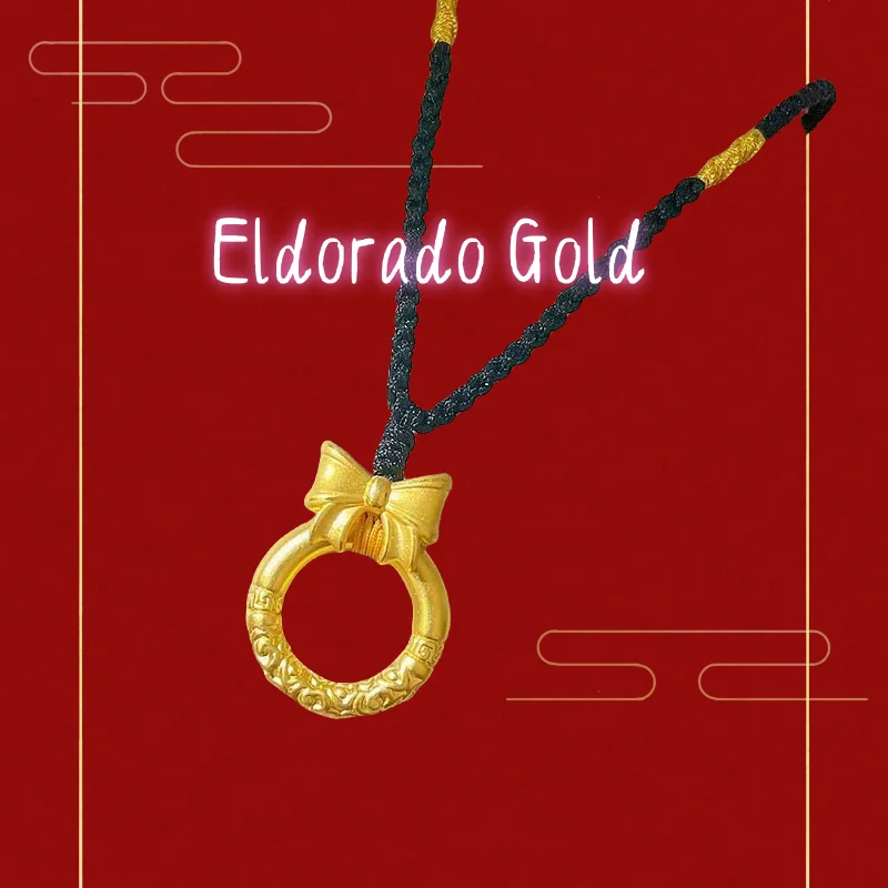 

2025 9999 real gold 24K yellow gold Xiangyun Ruyi Gold Hoop Necklace Pendant